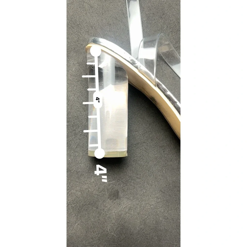 Marciano Clear‎ Strap Heels Square Toe Silver Metallic Nude Mules 8.5 38.5